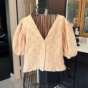 Cute cropped Cream tan Puff short Sleeve Blouse top
